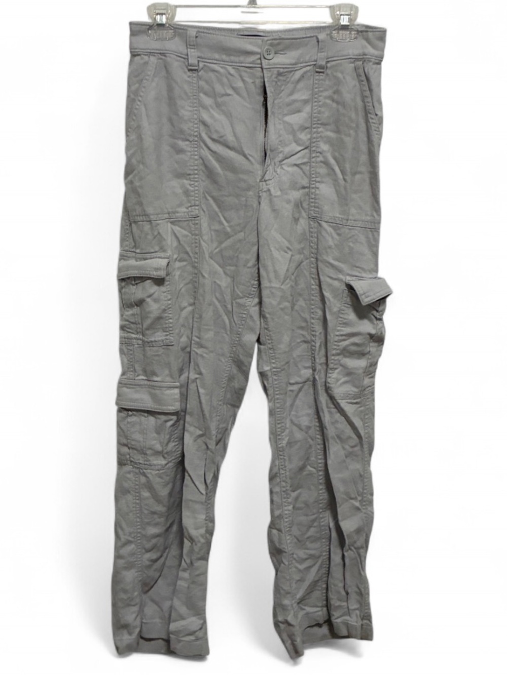 Hollister Light Gray Ultra High Rise Baggy Linen Blend Cargo Pants